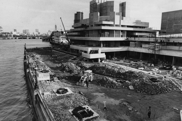 1975: The site of the National Theatre on the South Bank, currently under construction. Designed by architect Sir Denys Lasdun. (Photo by Graham Wood/Evening Standard/Getty Images) : The National Theatre – 50 years (and more) in The Spectator