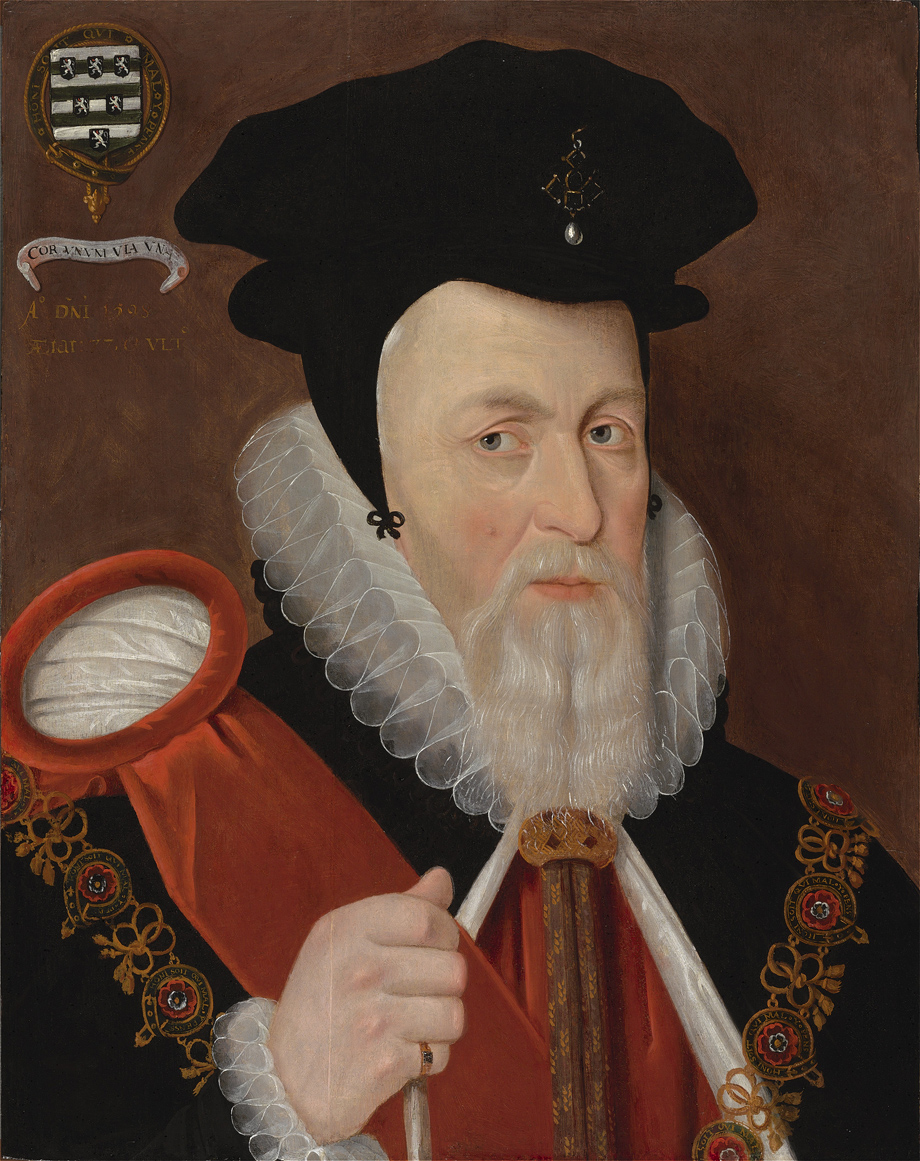 William Cecil: The face of a man with a large file of loopy correspondence.